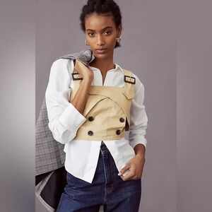 Anthropologie Eva Franco Cream Trench Buttoned Blouse with Straps